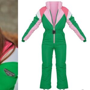 PrettyLittleThing Vibrant Green and Pink Snowsuit